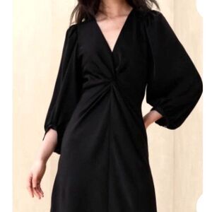 Banana Republic Twist Front Wm's Plus Sz 18 Midi Dress Black Shoulder Pads